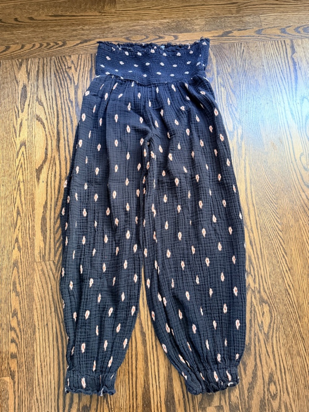 Anthropologie Black Smocked Waist Textured Pants small